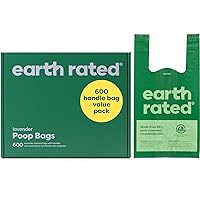 Earth Rated Dog Poop Bags with Handles Value Pack, Extra Wide, Easy Tie and Guaranteed Leakproof, Lavender, 600 Handle Bags
