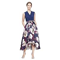 S.L. Fashions Women's Sleeveless Jersey V-Neck Hi-lo Floral Dress with Pockets