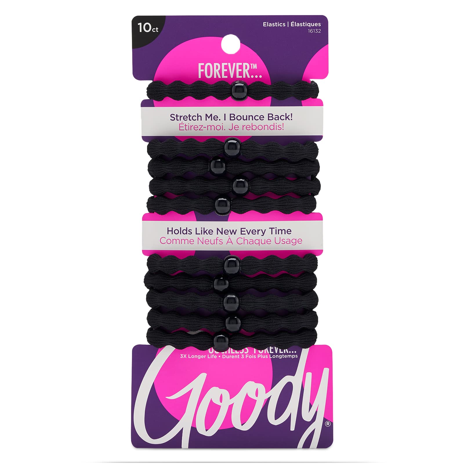Goody Forever Ouchless Elastic Hair Tie - 10 Count, Black - Medium Hair to Thick Hair - Accessories for Women and Girls
