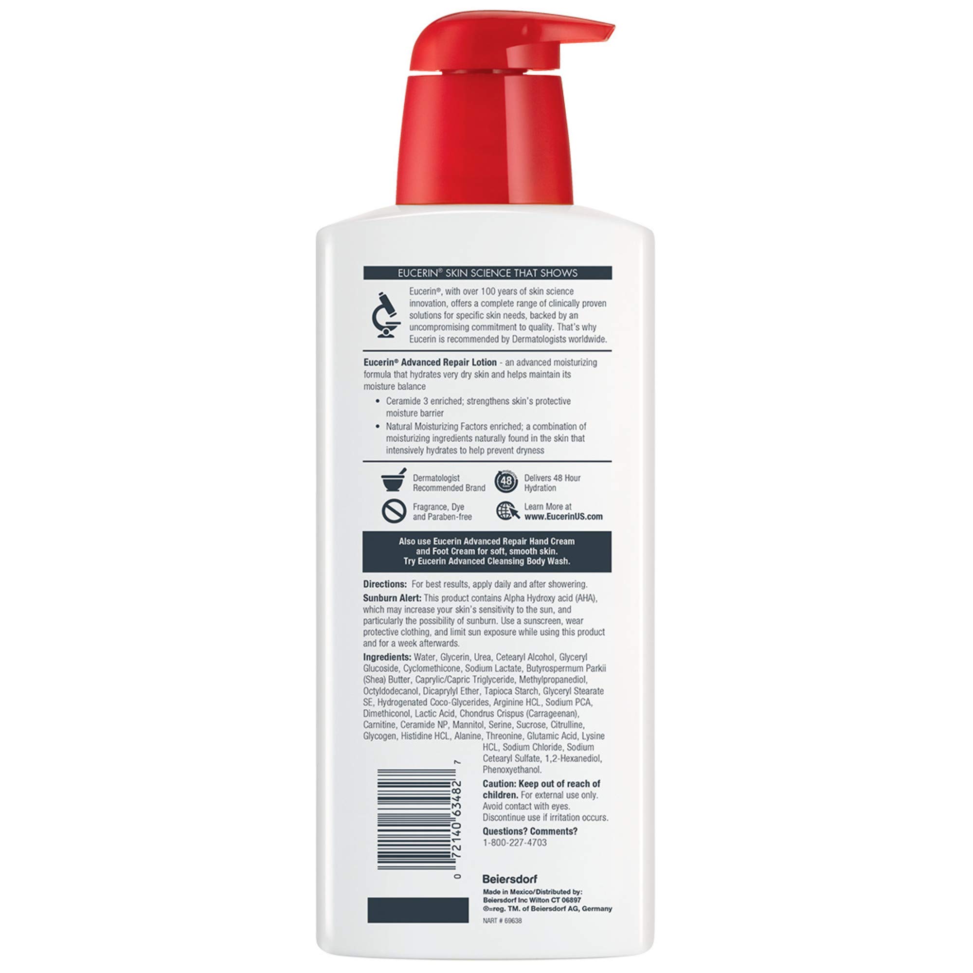 Eucerin Advanced Repair Body Lotion, Unscented Body Lotion for Dry Skin, 16.9 Fl Oz Pump Bottle