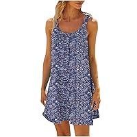 Fashion Print Sundress for Women 2024 Summer Casual Sleeveless Tunic Mini Dress Trendy Loose Vacation Tank Dresses