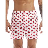 Men's Pajama Shorts Separate Bottoms Comfy Loungewear Silky Satin Sleepwear Boxers Trunks Heart Print White A X-Large