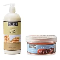 Cuccio Naturale Lyte Milk and Honey Ultra Sheer Butter|Non-Greasy Moisturizing Body Cream - 32 oz Naturalé Sea Salt Scrub Pomegranate & Fig - 19.5 oz, Paraben/Cruelty Free