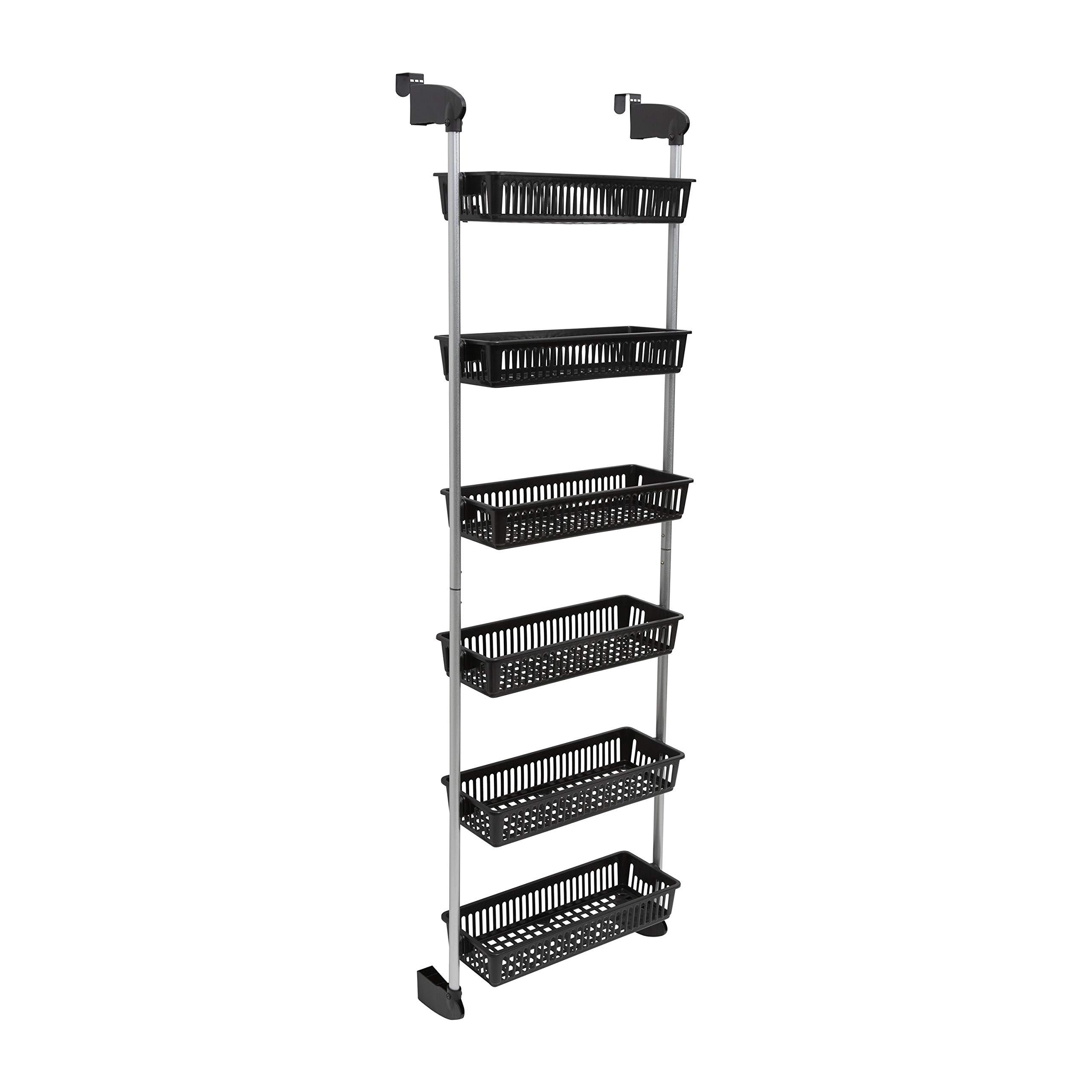Organize It All Over The Door Storage Unit with Hooks | Dimensions : 7.50 x 19.50 x 59.00 | 6 Basket | Hanging Storage | Great for Kitchen | Bathroom | Bedroom | Space Saver | Black