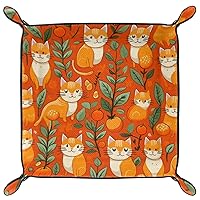 Orange Cartoon Cats Microfiber Leather Dice Trays Folding for RPG DND Table Games, Leather Dice Holder Storage Box Portable Folding Rolling Dice Tray, 20.5x20.5cm