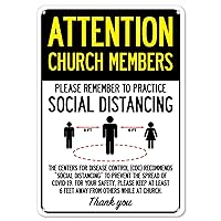 COVID-19 Notice Sign - Attention Church Members Practice Social Distancing | Plastic Sign | Protect Your Business, Municipality, Home & Colleagues | Made in the USA