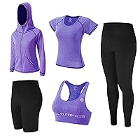 ZETIY Women's Workout Clothes Set Activewear 5pcs Tracksuits for Fitness Yoga Running Athletic