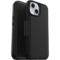 OtterBox iPhone 15 (Only) Strada Folio Series Case - SHADOW (Black), card holder, snaps to MagSafe, genuine leather, pocket-friendly, folio case