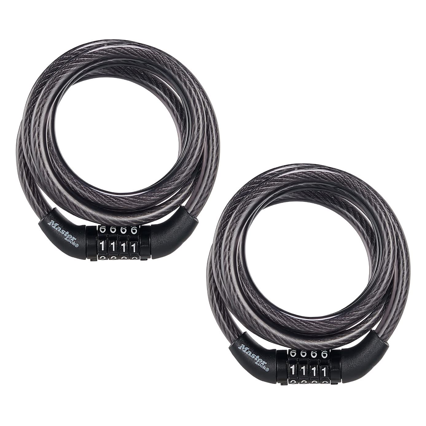 Master Lock Bike Lock Cable, Combination Bicycle Lock, Cable Lock for Outdoor Equipment, 2 Pack, 8143T,Black