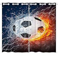 HommomH 42 x 84 inch Curtains (2 Panel) Grommet Top Darkening Blackout Room Soccer Flame Fire