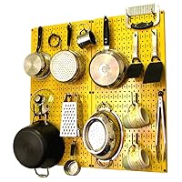 Wall Control Kitchen Pegboard Organizer Pots and Pans Pegboard Pack Storage and Organization Kit with Yellow Pegboard and Black Accessories