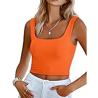 Zeagoo Women's Square Neck Sleeveless Crop Tops 2024 Cute Double Layer Seamless Slim Fit Y2k Tank Tops