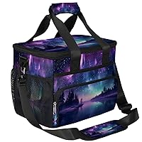 Lunch Box for Women Men Forest Aurora Insulated Lunch Bag Leakproof Large Lunchbox for Adults with Adjustable Shoulder Strap, Cooler Tote Bag for Work, Picnic, Beach