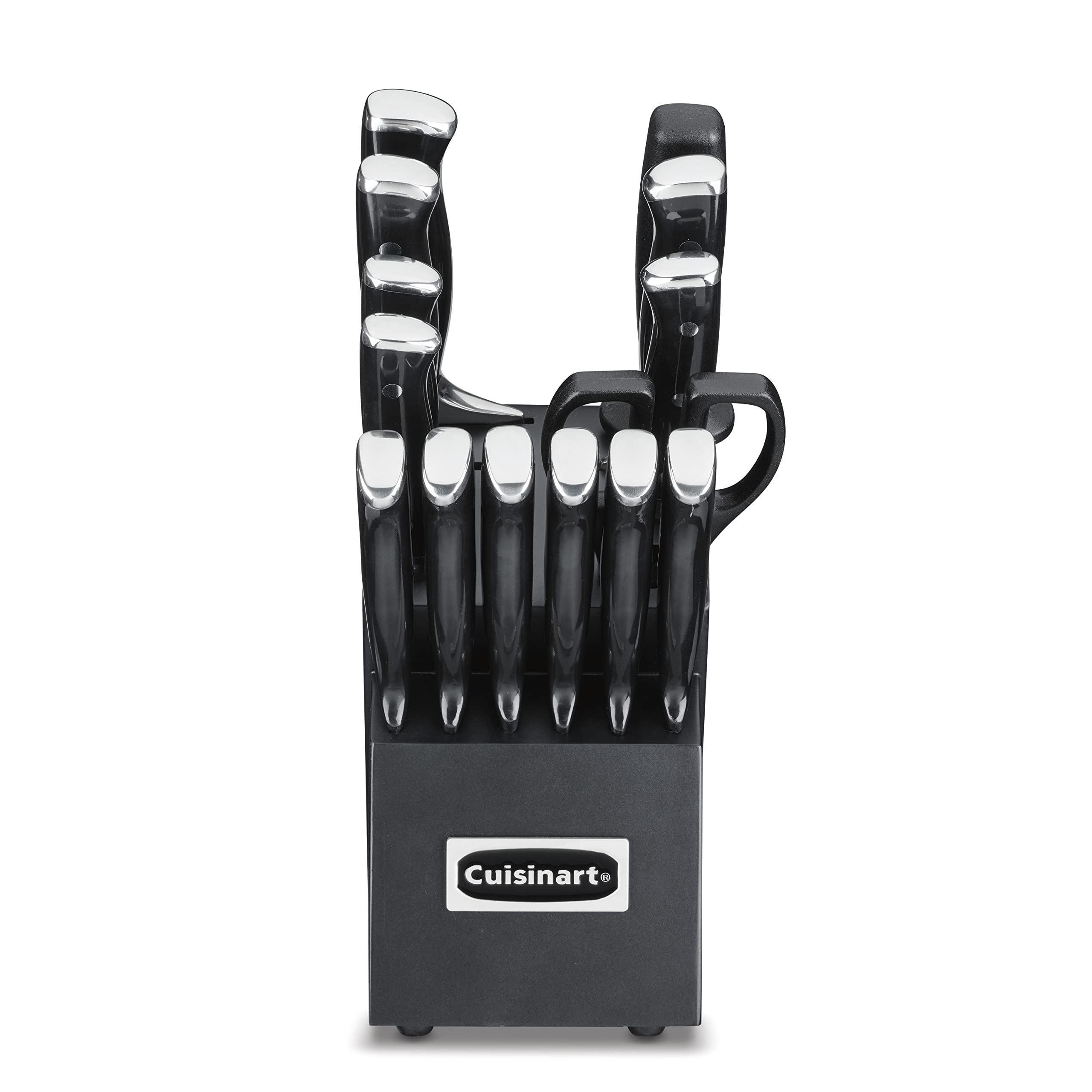 Cuisinart C77BTR-15PBK Classic Forged Triple Rivet, 15-Piece Knife Set with Block, Superior High-Carbon Stainless Steel Blades for Precision and Accuracy, Black