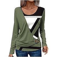Long Sleeve Tunic Tops for Women Crewneck Sweatshirts Ruched Waist T Shirts Spring Printed Casual Dressy Blouses