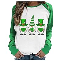 Funny St Patricks Day T-Shirt, Women Long Sleeve Shirts Cute Gnome Print Tops Novelty Holiday Tees Comfy Soft Blouses