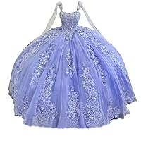 Women's Lace Beaded Quinceanera Dresses Glitter Tulle Appliqued Lace Sweet 16 Princess Birthday Party Gowns