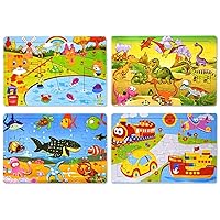 Wooden Jigsaw Puzzles Set for Kids Age 2-6 Year Old 30 Piece Colorful Wooden Puzzles for Toddler Children Learning Educational Puzzles Toys for Boys and Girls (4 Puzzles)
