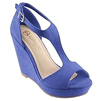 Women's Narissa-8 Faux Suede Peep-toe Ankle T-strap Platform High Wedge Heels