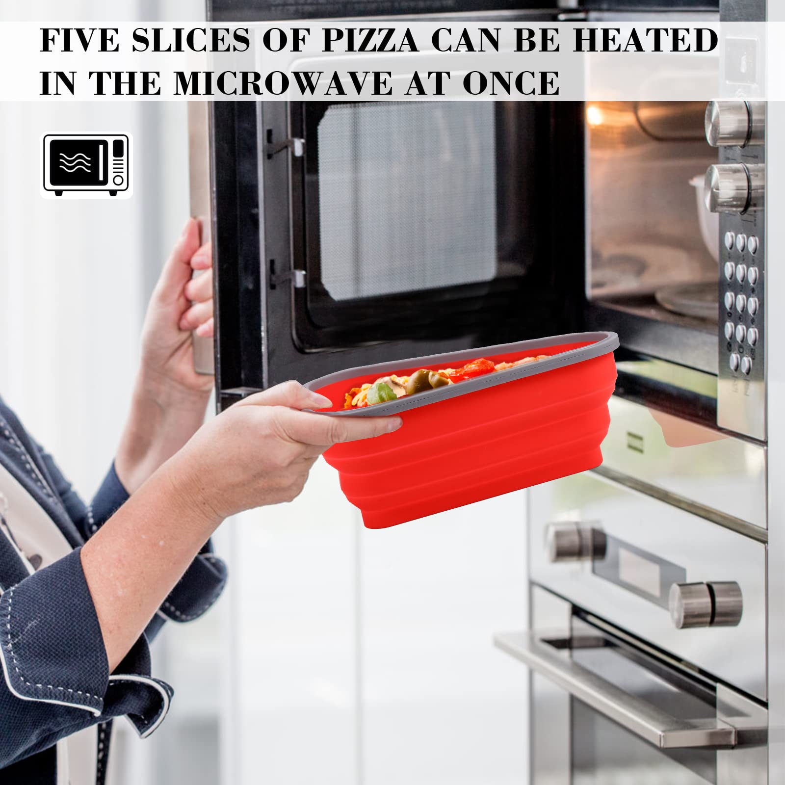 ICNESS Pizza Storage Container Expandable,Pizza Container with 5 Microwavable Serving Trays,Adjustable Pizza Slice Container,Reusable Pizza Storage to Organize Save Space,Microwave Safe