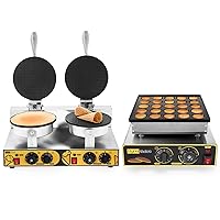 Dyna-Living 110V 2400W Commercial Waffle Cone Machine & 25pcs Dutch Pancake Maker Electric Mini Pancake Iron Muffin Machine