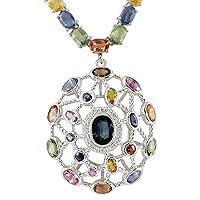 51.62 Carat Natural Multicolor Sapphire and Diamond (F-G Color, VS1-VS2 Clarity) 14K White Gold Luxury Necklace for Women Exclusively Handcrafted in USA