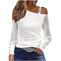 Ladies Tops and Blouses Summer Funny Tops Women Long Sleeve Work Plus Size Plain Cool Top Lace One Shoulder Spaghetti Strap Fit Blouse Lady White Shirts for Women XX-Large