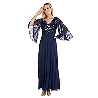 R&M Richards Women's Long Fleur De Lis Dress W/Sequined Bodice & Cape Sleeves