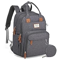 RUVALINO Diaper Bag Backpack, Multifunction Travel Back Pack Maternity Baby Changing Bags, Diaper Changing Totes, Waterproof and Stylish, Dark Gray