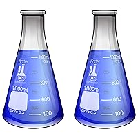 1000ml Narrow Mouth Erlenmeyer Flask, 3.3 Borosilicate Glass, Karter Scientific 223L1 (Pack of 2)