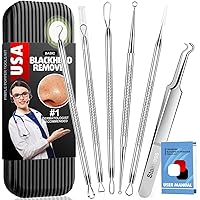 Pimple Popper Tool Kit, Blackhead Remover Tools, Blackhead Extractor Tool, Zit Popper Tool, Professional Pimple Extractor Tool for Acne, Whitehead, Comedone on Nose - with Case