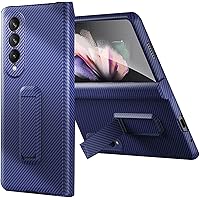 Case for Samsung Galaxy Z Fold 4, Real Aramid Fiber Phone Cover, Built-in Screen Protector and Kickstand, Super Light and Thin, Strong Impact Resistance Case for Z Fold 4 5G,Blue