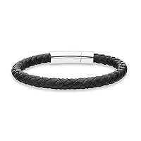 Genuine Italian Braided Leather Bracelet for Men, Stainless Steel Clasp, Made in Italy