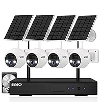 SANSCO Wire-Free Solar Battery Powered Security Camera System, 10 Channel 2K NVR Wireless Recorder with 500GB Hard Drive, 4X 4MP Outdoor WiFi IP Camera with Solar Panel, Night Vision, 2 Way Audio