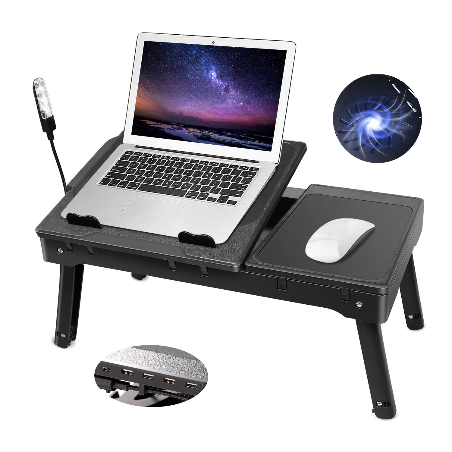 Moclever Laptop Table for Bed-Multi-Functional Laptop Bed Table Tray with Internal Cooling Fan & 2 Independent Laptop Stands-Foldable & 3 Different...