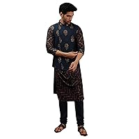 Elina fashion Men's Indian Rayon Kurta Pajama And Nehru Jacket (Waistcoat) || Designer Ethnic Wedding Diwali Puja Set