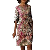 2024 Summer New Vintage Women's Vacation Trendy Dress Sexy V Neck Half Sleeve Knee Length African Dresses for Women