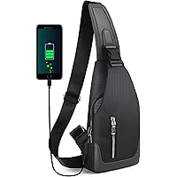 Sling Backpack with USB Charging Port, Chest Bag Crossbody Daypack Shoulder Bag for Men, Hiking, Cycling, Travel - Black