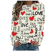 Women Valentine's Day Love Heart Print Sweatshirt Trendy Long Sleeve Oversized Shirts Round Neck Cute T-Shirt Top