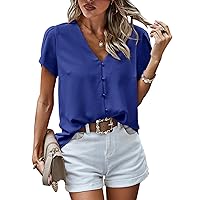PRETTYGARDEN Short Sleeve Blouses for Women 2024 Summer Western Chiffon Shirts Dressy Casual Pearl Tops