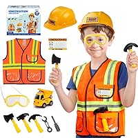 Construction Worker Costume for Boys and Toddler Builder Career Outfit Pretend Role Play Dress Up for Kids,Ages 3 4 5 6 7