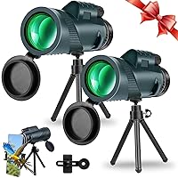 80x100 High Powered Monocular Telescope 2 Packs with Smartphone Holder & Tripod, HD Monocular for Adults with BAK4 Prism & FMC Lens for Hunting Star Bird Watching Wildlife Camping Hiking