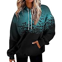 Halloween Women Clothing, Fall Tops For Women Womens Half Zip Sweatshirt Oversized Long Women's Fashion Loose Casual Daily Long Sleeve Halloween Print Top Embroisered Hoodie For (Blue-2,5X-Large)