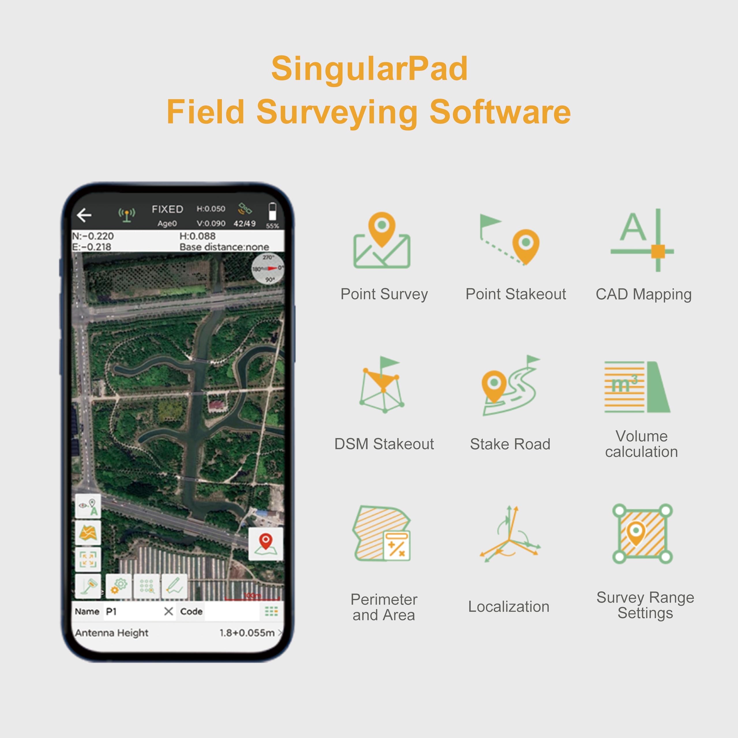 RTK GNSS Survey Equipment 60° Tilt Built-in IMU, Equipped with Rover Handheld GPS for Surveying and Survey Software. Ideal for Land Surveying, GIS, Mine Surveying, and Topographic Survey Applications