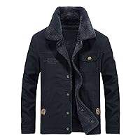 Men's Winter Military Jacket Warm Turndown Neck Softshell for Windproof Soft Fleece Lined Coat Outwears(Blue M)