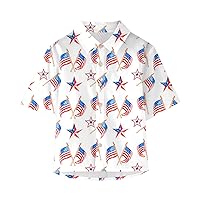Boys Patriotic T Shirts Size 8 Lapel Collar Star Printed Tees Short Sleeve Striped Blouses Summer Tops