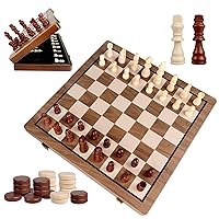 UBeesize Magnetic Chess Sets for Adults and Kids, 15 Inch Wooden Magnetic Chess and Checkers Board Game, Folding Portable Chessboard with 2 Extra Queens for Tournament Professional Beginner