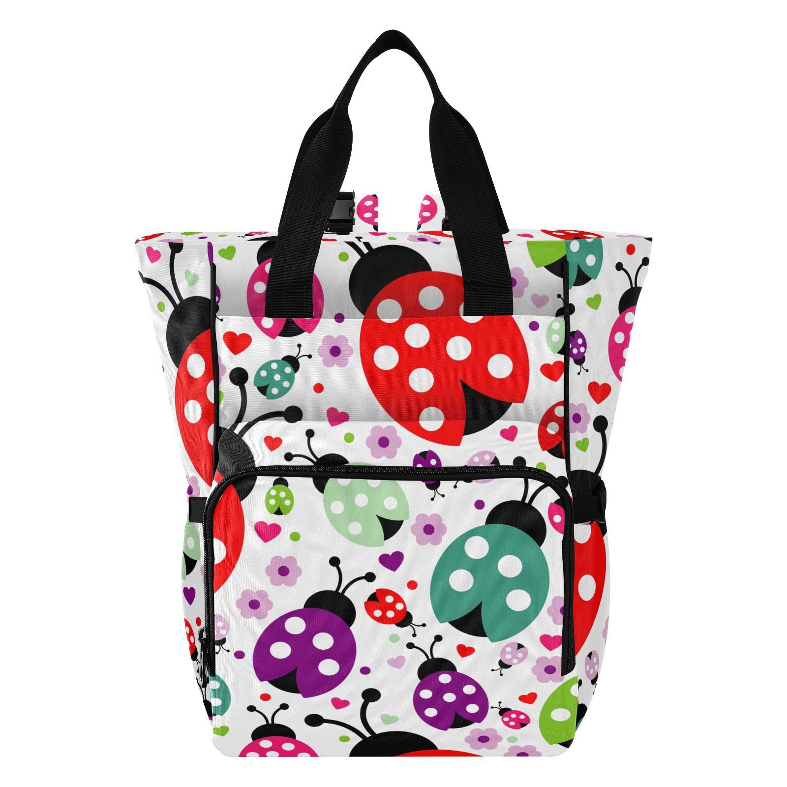 innewgogo Colorful Ladybird Polka Dot Diaper Bag Backpack for Baby Girl Boy Large Capacity Baby Changing Totes with Three Pockets Multifunction Baby Essentials for Travelling Picnicking