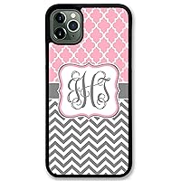 iPhone 11 Pro, Phone Case Compatible with iPhone 11 Pro 5.8 inch Pink Lattice Grey Chevron Monogrammed Personalized IP11P