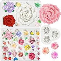 FUNSHOWCASE Assorted Sizes Roses Fondant Candy Silicone Mold for Sugarcraft Cake Decoration, Cupcake Topper, Polymer Clay, Soap Wax Making Crafting Projects, 3 Count